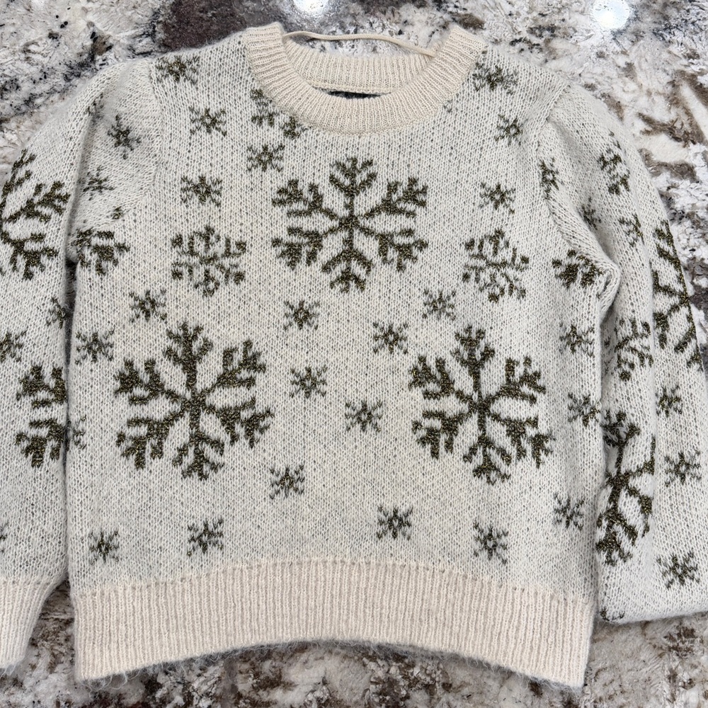 Vero Moda Cream & Olive Snowflake Crewneck Sweater